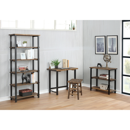 Alaterre Furniture Pomona 70"H 5-Shelf Metal and Solid Wood Bookcase AMBA0820